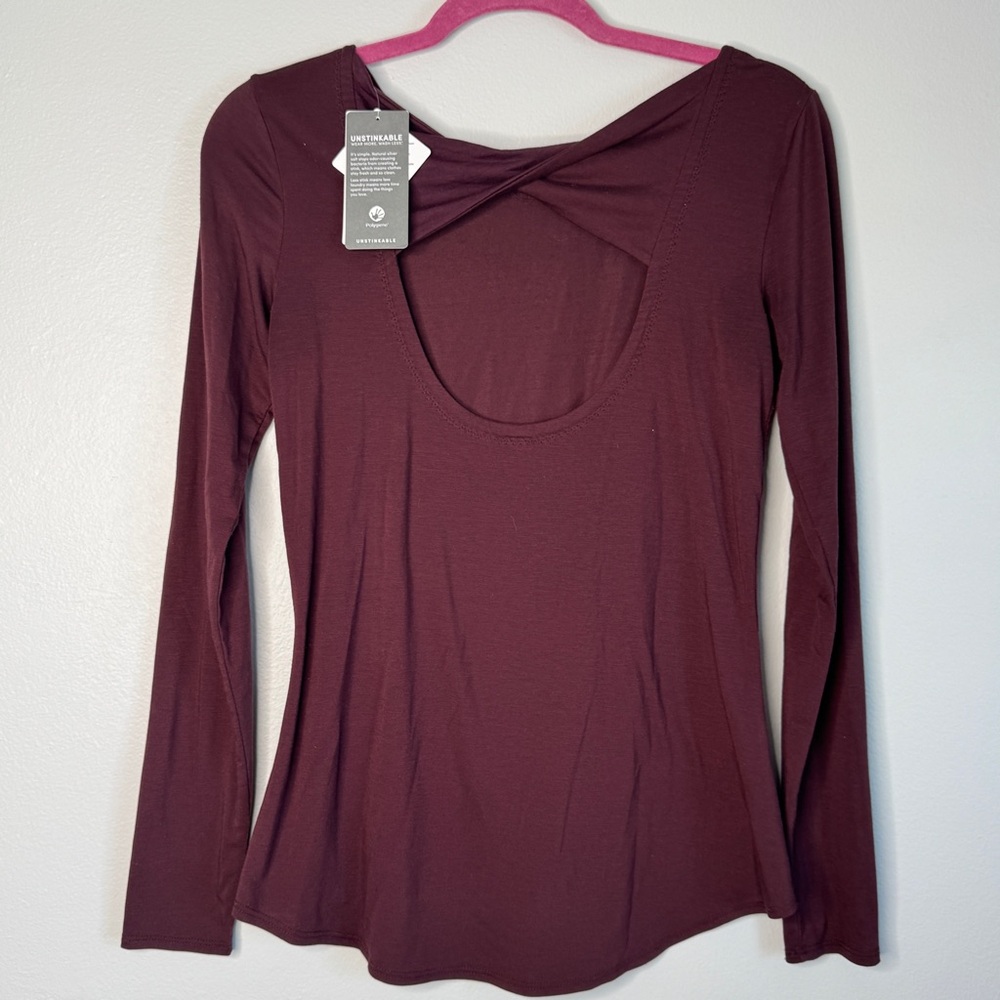 Athleta Cassis Open Back Flexlight Twist Purple Top Stretch XXS Unstinkable 2XS - Picture 12 of 12